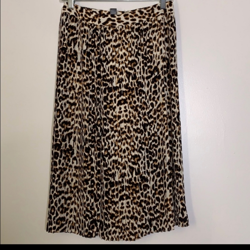 Cheetah Print Pleated Midi Skirt